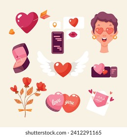 Valentine's day decorative elements. Valentine's Day design. February 14. Cartoon Vector illustration decorative elements for poster, banner, post, promotion, flyer.