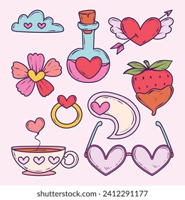 Valentine's day decorative elements. Valentine's Day design. February 14. Cartoon Vector illustration decorative elements for poster, banner, post, promotion, flyer.
