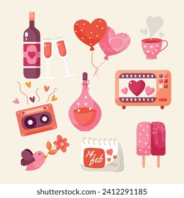 Valentine's day decorative elements. Valentine's Day design. February 14. Cartoon Vector illustration decorative elements for poster, banner, post, promotion, flyer.