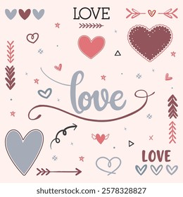 Valentines day decorative elements graphic bundle design