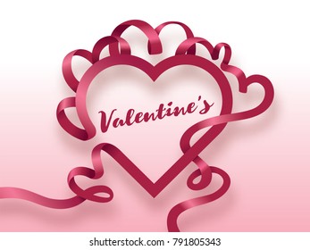 Valentines day Decorative Paper Art Illustration with Heart Shaped. For Invitation card, Posters, Brochure, Flyer, Promotion Banners.