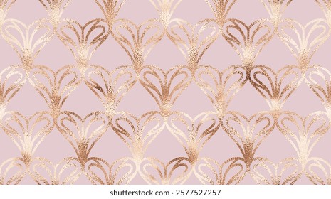 Valentine's Day decorative seamless pattern for with gold glitter hearts.