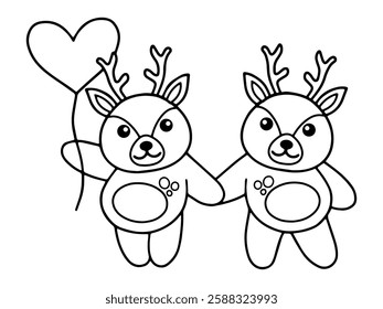 Valentines Day Deer Holding Balloons Outline