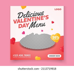 Valentine's day delicious Food menu  , valentine day discount for foodies, Valentine's day discount promotional social media banner template