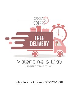 Valentine's Day delivery icon. Flat vector illustration.