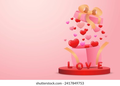 Valentine's day design  with 3d  heart balloons, Holiday background design.