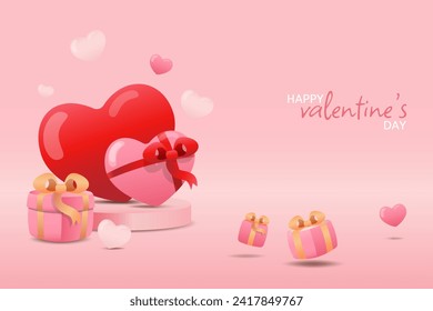 Valentine's day design  with 3d  heart balloons, Holiday background design.