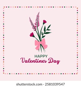 Valentine's Day design. Beautiful bouquet with ribbon for valentine's day. Holiday banner, web poster, flyer, stylish brochure, greeting card, cover. Romantic background