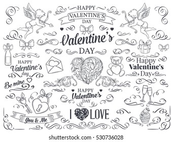 Valentine's day design element. Calligraphic and page decoration design elements. Swirl, scroll and divider. Vector flourishes.