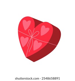 Elemento de diseño de San Valentín. Caja de regalo roja en forma de corazón. Ilustración vectorial dibujada a mano.