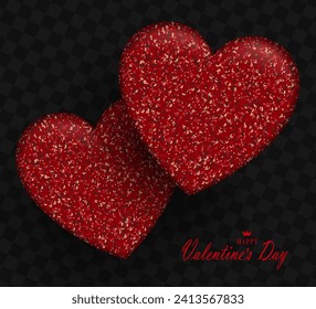 Día de San Valentín, elemento Diseño, dos maravillosos corazones rojos texturales, efecto 3d.