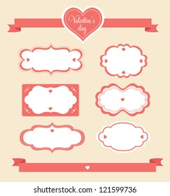 Valentine`s Day design elements and banners. Vector illustration.
