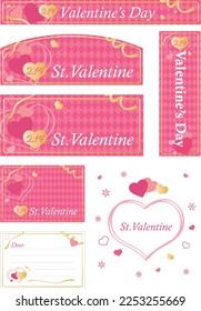 Valentine's day design elements. Set of banners with hearts and ribbons.