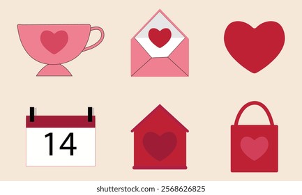 VALENTINES DAY DESIGN ELEMENTS VECTOR,HEART ,MESSAGE,LOVE,CUP,LOCKER,HOME,14 FEBRUARY SIGN VECTOR.VALENTINES DAY SIGN VECTOR.