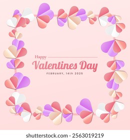 Valentine's Day design featuring paper-cut clouds and love-themed decorations. Perfect for holiday banners, web posters, flyers, elegant brochures, greeting cards, and covers, romantic background.