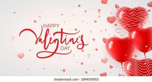 Valentine's Day design. Heart shaped balloons over white. Vector Illustration