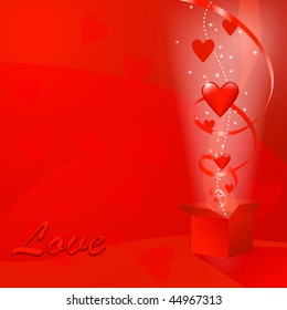 Valentines Day design with hearts pop up from a gift box