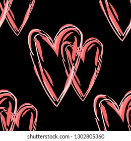 Valentines day design with hearts. Seamless sketched, heart pattern. Abstract Valentine background.