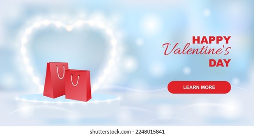 Valentine's day design. Holiday banner, web poster, flyer, stylish brochure, greeting card, cover. Vector illustration on snowy background.