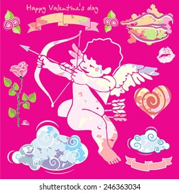 Valentine's day design, labels, icons elements collection. Vector illustration