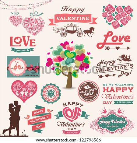 Valentine's day design, labels, icons elements collection. Vector illustration