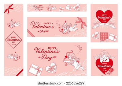 Valentine's Day design layout set - Red base color, Include greeting words