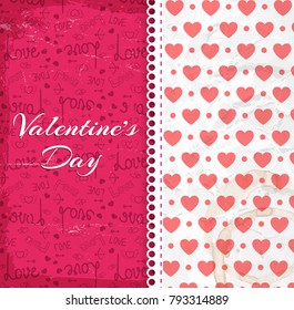 Valentines day design pattern with little hearts and dots and bright pink background vector illustration