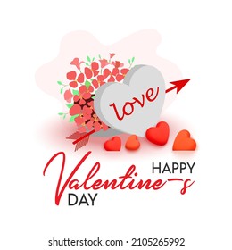 Valentine's day design. Realistic gifts box, heart shape with arrow. Open gift box full of flowers. Holiday banner, web poster, flyer, stylish brochure, greeting card, cover. Romantic background