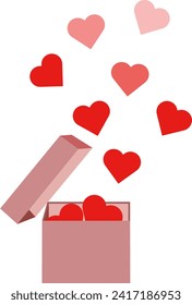 Valentine's day design. Realistic gifts boxes. Open gift box with full of heart shape object. Holiday banner, web poster, flyer, stylish brochure, greeting card, cover. Romantic background