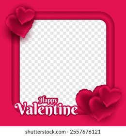 Valentine's day design. Realistic pink hearts. Valentine frame design photo graphy. Valentine message with open letter.