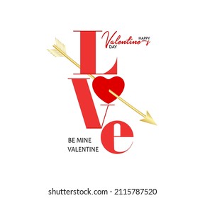 Valentine's day design. Realistic red heart with arrow. Decorative festive object. Holiday banner, web poster, flyer, stylish brochure, greeting card, cover. Romantic background. Vector illustration.