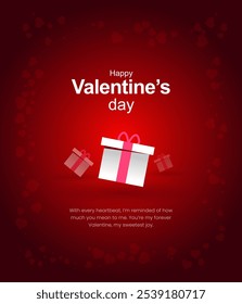 Diseño de San Valentín. Cajas de regalos rojas realistas. Caja de regalo abierta llena de objeto festivo decorativo. Anuncio de Festiva, cartel de Web, folleto, folleto con estilo, tarjeta de felicitación, cubierta. Fondo romántico