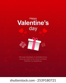 Diseño de San Valentín. Cajas de regalos rojas realistas. Caja de regalo abierta llena de objeto festivo decorativo. Anuncio de Festiva, cartel de Web, folleto, folleto con estilo, tarjeta de felicitación, cubierta. Fondo romántico