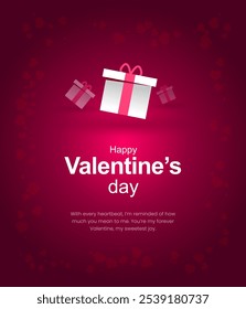 Diseño de San Valentín. Cajas de regalos rojas realistas. Caja de regalo abierta llena de objeto festivo decorativo. Anuncio de Festiva, cartel de Web, folleto, folleto con estilo, tarjeta de felicitación, cubierta. Fondo romántico