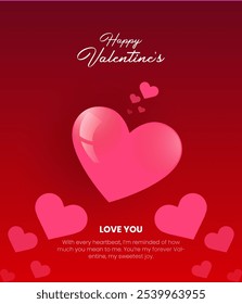 Valentine's Day design. Realistic red love shape decorative festive object. Holiday banner, web poster, flyer, greeting card, cover. Romantic background