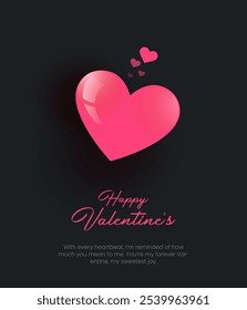 Valentine's Day design. Realistic red love shape decorative festive object. Holiday banner, web poster, flyer, greeting card, cover. Romantic background