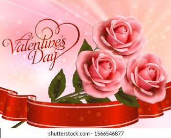 Valentine's Day Design with Rose Flowers in an abstract romantic Background - Vector