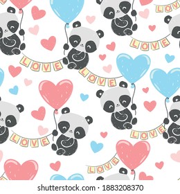Valentinstag Design nahtlos Muster süße Panda Hintergrund Vektorgrafik