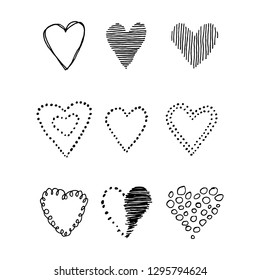 valentine's day design set of vector hand drawn hearts, black