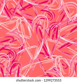 Valentines day design with sketched style hearts. Seamless heart colorful vector pattern. Abstract Valentine background.