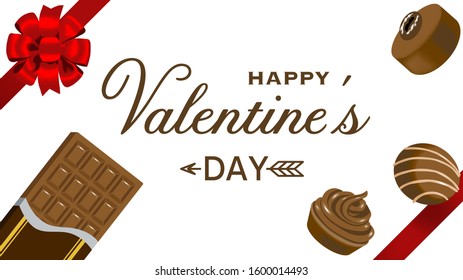 Valentine's day Design template ,Chocolate with Red ribbon frame - Included greeting words