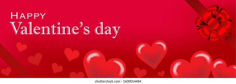 Valentine's day Design template ,Red hearts and ribbon frame banner ratio - Included greeting words