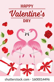 Valentine's day Design template , Two flamingos - Included greeting words