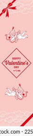 Valentine's Day design template which include greeting word, vertical banner - Two flying cupids, Pink and Red color