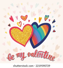 Valentine's day design with two loving hearts. Vector illustration