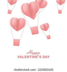 Valentine's day design. Valuable pink paper cut hearts шn the form of balloons. Cute Vvalentine sale banner, greeting card. Vector illustration.