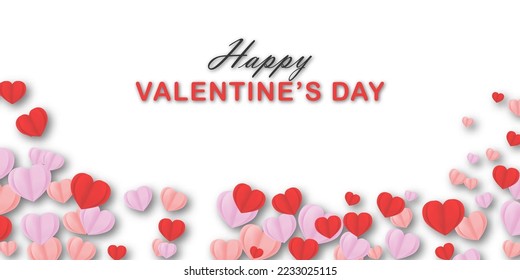 Valentine's day design. Valuable red, white and pink paper cut hearts. Cute Vvalentine sale banner, greeting card. Vector illustration.