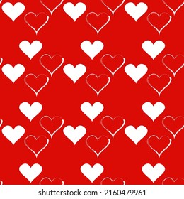 Diseño del día de San Valentín. Vector de corazones blancos sin fisuras con reflexión de contorno sobre un fondo rojo. Ilustraciones bonitas. Diseño para tela, ropa, papel de embalaje, embalaje. Ilustración del vector