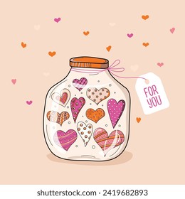 Día de San Valentín. Diseño para invitaciones de boda y Día de San Valentín. Jar.Harts. Símbolo de amor. Obtenido a mano. Ilustración vectorial.
