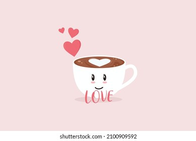 Valentine's day designs. cute illustration of coffee cup with love. can be printed for posters. Holiday banner, web poster, flyer, stylish brochure, greeting card, cover. Romantic backgrounds